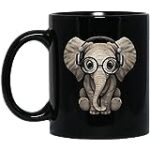Funny Black Coffee Mug – Elephant Lover Mug Cute Elephant Headphones Mug – 11Oz Mug – Animal Lover Mug