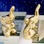 2Pcs Gold Small Animal Statues Home Decor Figurine Ceramic Elephant Statue Modern Style Hand-Made Sculpture for Living Room Office Desk Decoration (1)