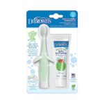 Dr. Brown’s Infant-to-Toddler Training Toothbrush Set, Mint Elephant with Fluoride-Free Strawberry Baby Toothpaste, 0-3 Years