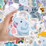 50 Cute Elephant Stickers, Waterproof Vinyl Animal Decals for Water Bottle, Laptop, Phone, Guitar, Luggage, Perfect for Kids, Teens, Adults, Elephant Lovers
