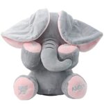 Aidiya Elephant Baby Stuffed Animal Baby Gifts Peluches Ear Interactive Elephant Talking Singing Plush Toys for Girls Boys Gift Adjustable Volume 11.8″ Set (Pink)