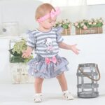 PENNSOY Baby Girl Clothes Newborn Infant Elephant Print Summer Outfits Ruffle Short Sleeve Romper Jumpsuit with Headband 3PCS Gray 0-3M