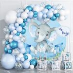 OERJU 6x6ft Blue Elephant Round Backdrop Watercolor Cartoon Elephant Baby Shower Photography Background Circle Backdrop Cover for Baby Boy Birthday Gender Reveal Party Decoration Photo Booth Prop