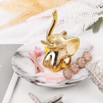 SANFERGE Gold Elephant Ring Holder Earring Trinket Dish Jewelry Tray Necklace Bracelet Ceramic Organizer Birthday Gift for Girlfriend, 5 inch Plate