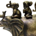 Nature’s Mark 8″ H 3 Baby Elephants Riding an Elephant Resin Statue Figurine Home Decorative Accent Decor (Bronze)