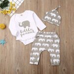 Rarjuiey 3Pcs Newborn Baby Boy Girl Elephant Outfits Long Sleeve Little Peanut Romper Bodysuit+Leggings Pants+Hat Clothes (Babies Fall/Winter Outifts, 3-6 Months)