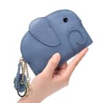 NIGEDU Mini Wallet Cartoon Elephant Card Holder Genuine Leather Coin Pocket Women Purse Bag with Key Ring Organizer (Blue)