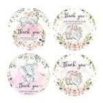 80 Pack of 2″ Round Cute Elephant Stickers Baby Shower Thank You Stickers for Girl Baby Shower Party Girl Birthday Party Decoration
