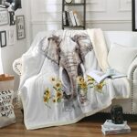 Elephant Blanket Sherpa Fleece Throw Blanket, Sunflower Elephant Gifts for Women Adults, Super Soft Elephant Blankets for Women, Warm Cozy Plush Bed Throws Blanket for Couch Sofa 50″ x60