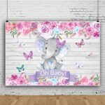 shensu Vinyl 7x5ft Baby Shower Backdrop for Photography Cute Elephant Flowers Butterflies Wood Photo Background Newborn Baby Shower Boys Girls Party Decorations Portrait Photo Studio Props