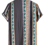 Floerns Men’s Striped Shirts Casual Short Sleeve Button Down Shirts Brown Elephant XL