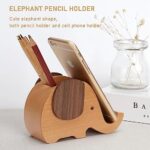 CuBioart Pen Holders Wooden Pen Pencil Holder Phone Stand Wood Elephant Gifts for Office Desk Decor Accessories