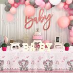 Lopeastar 3Pieces Girl Elephant Baby Shower Tablecloth Table Cover Decorations, Large Size 108×54 Inch Rectangular Plastic Boho Pink Cute Elephant Floral Theme Table Cloth Decor