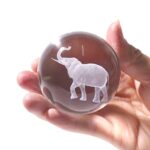 3D Laser Crystal Ball Paperweight Lucky Elephant with Trunk UP Figurine Glass Crystal Ball with Stand Gift