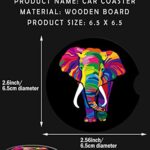 2 Pack Universal Ceramic Car Coasters Rainbow Bright Color African Safari Animal Elephants Ivory,Ceramic Stone with A Finger Elephant Notch for Easy Removal of Car Cup Holder Coaster