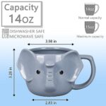 ToCooTo Elephant Mug 14 oz Cute Ceramic Coffee Mug 3D Porcelain Tea Mug for Women Kawaii Cup Elephant Gifts Christmas Gifts Housewarming Holiday Birthday Gifts for Women Mom Kids Men and Friend