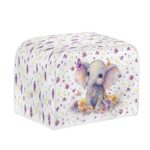 Salabomia Cartoon Elephant Toaster Cover 4 Slice, Floral Washable Durable Bread Maker Cover Toaster Protector, Dustproof Kitchen Appliance Accessories, Women Gift, White and Purple