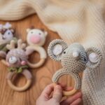 Wooden Baby Rattle Lovely Crochet Elephant Ring Rattle, Newborn Animal Rattle Toys, Baby Toys for Baby and Infant