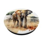 Elephant in A Watercolor Art Design, Elephant PopSockets Swappable PopGrip