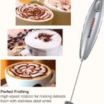 Bonsenkitchen Milk Frother Handheld, Automatic Hand Frother Milk Foam Maker for Bulletproof Coffee, Matcha, Hot Chocolate Stainless Steel Whisk Battery Operated Mini Drink Mixer-Silver