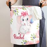 Custom Beautiful Elephant Flowers Laundry Hamper Personalized Laundry Basket with Name Storage Basket with Handle for Bathroom Living Room Bedroom