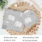 Newborn Swaddle Blanket with Beanie Set,Soft Stretchy Blanket for 0-3 Months Baby Boys and Girls Gray Elephant
