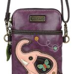 Chala Group Elephant Cellphone Crossbody Handbag – Convertible Strap Elephant Lovers, Purple, 5″ x 7.5″ x 1″