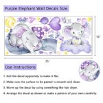 Yovkky Watercolor Purple Girls Elephant Nose Wall Decal Sticker, Moon Cloud Balloon Bird Grey Star Nursery Decor, Home Baby Shower Bedroom Decoration Toddler Kids Room Art Party Supply Gift