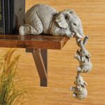 Collections Etc Full Size Elephant Sitter Hand-Painted Figurines – Set of 3, Mother and Two Babies Hanging Off The Edge of a Shelf or Table