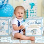 51 Pieces Diaper Raffle Tickets with Diaper Raffle Card Box Baby Shower Decorations Baby Shower Holder Box for Girl Boy Diaper Raffle Party (Blue Elephant)