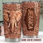 SANDJEST Personalized Elephant Wood Drawing Tumbler 20oz 30oz Insulated Tumblers with Lid Coffee Travel Mug Cup for Men Women Gift for Birthday
