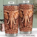 SANDJEST Elephant Tumbler 20oz Elephants Wood Drawing Stainless Steel Insulated Tumblers Coffee Travel Mug Cup Gifts for Women Men Elephant Gift for Birthday Christmas
