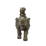 Nature’s Mark 8″ H 3 Baby Elephants Riding an Elephant Resin Statue Figurine Home Decorative Accent Decor (Gray)
