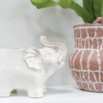The Bridge Collection Decorative White Elephant Planter – Ceramic Elephant Shaped Plant Pot for Indoor Outdoor Garden Decor – Safari Animal Boho Home Decor