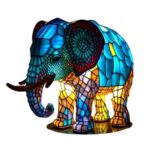 Animal Table Lamp Series Horse/Elephant/Unicorn/Owl/Dragon/Dolphin/Turtle Stained Glass Animal Table Lamp Series for Bedroom Animal Lovers Home Decoration,Animal Bedside Lamp with Night Light ( Color