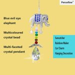 Hanging Crystal Charm Elephant Suncatcher for Window and Home Decor,Hanging Cute Car Mirror Hanging Accessories for Women and Men,Blue Evil Eye Protection and Good Luck Car Charm Pendant