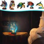 Animal Table Lamp Series, Stained Resin Cat/Dragon/Wolf/Horse/Owl/Dolphin/Turtle Table Lamp Night Light, Stained Resin Dragon Light, Christmas Desk Lamp for Home Bedroom Decoration (Elephant)