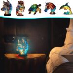 RZAJJN Animal Table Lamp Series, Retro Table Lamp, Stained Glass Wolf Horse Lion Elephant Dragon Dolphin Cat Owl Turtle Bedside Lamp Night Light, Tabletop Home Bedroom Decoration (Color : D)