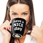 Decodyne Have a Nice Day Funny Coffee Mug, Funny White Elephant Gifts for Adults, Gag Gifts for Women and Men with Middle Finger on the Bottom – 14 oz. (Black)