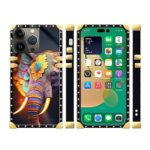 TAMEFOX Compatible with iPhone 15 Pro Max Square Case(6.7 in),Beautiful Elephant Gold Luxury Soft TPU Hard PC Back Shockproof Girl Womens Protective Cover for iPhone 15 Pro Max