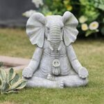 Grey Mgo Meditating Elephant Statue for Indoor and Outdoor Living Green Novelty Oriental Magnesium Oxide Handmade