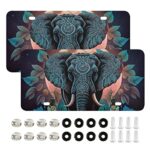 ZENWAWA License Plate Boho Elephant Flower Print Aluminum 4 Holes for Front of Car, Car Tag for Sedan SUV Truck American Standard 6×12 inches 1 Pack