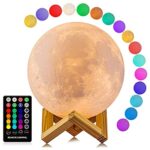 LOGROTATE Moon Lamp, 16 Colors LED Night Light 3D Printing Moon Light with Stand & Remote/Touch Control and USB Rechargeable (4.8 inch) (4.8 inch)