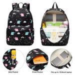 Yusudan Elephant Girls School Backpack, 3 in 1 Set Kids Teens School Bag Bookbag with Lunch Bag Pencil Case (Black)