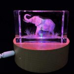 3D Elephant Paperweight(Laser Etched) in Crystal Glass Cube Birthday/Christmas Gifts(No Included LED Base)(3.1x2x2 Inch)