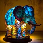 HeMuoMiu Animal Table Lamp Series,Stained Resin Lamp for Bedroom Animal Lovers Home Decoration,Tiffany Style Simulation Animal Table Lamp Stained Glass (Elephant)