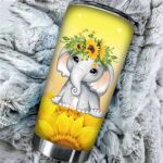 WOWFEEL You Are My Sunshine Tumbler Mugs Elephant 20 oz Stainless Steel Vacuum Insulated Tumbler with Lids and Straw, IN a World be a Sunflower Travel Coffee Cup