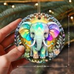 Stained Ceramic Elephant Ornament – Elephant Christmas Ornaments – Christmas Tree Ornaments – Christmas Decorations – Elephant Decor for Office, Room, Home – Holiday Present Ideas