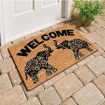 Funny Welcome Doormat for Entry Area Bohemia Decor Front Door Welcome Mat with Rubber Back 18″(W)x30″(L)Welcome Elephant Bohemia Style Funny Doormat for Entrance Way Monogram Mat No Slip Kitchen Rugs