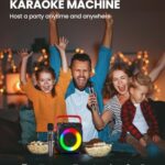 Karaoke Machine with Two Wireless Microphones, Portable Karaoke Machine for Adults & Kids, Portable Bluetooth Speaker with PA System, LED Lights, Supports TF Card/USB, AUX in, FM, USB,TWS (Red)